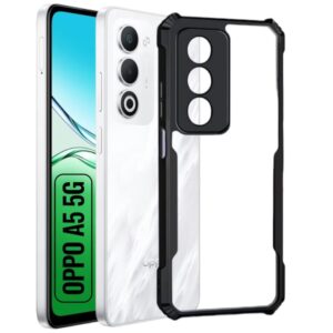 Oppo A5 5G, 360° Protection | Crystal Clear with Black Bumper | Camera Protection | Ultra Hybrid Transparent (Black Bumper)